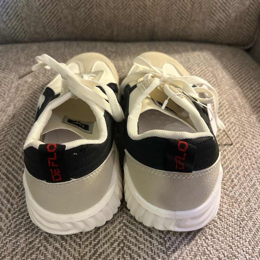 Light Beige and Black Women's Athletic Sneakers - Casual Trainer - Picture 2 of 7